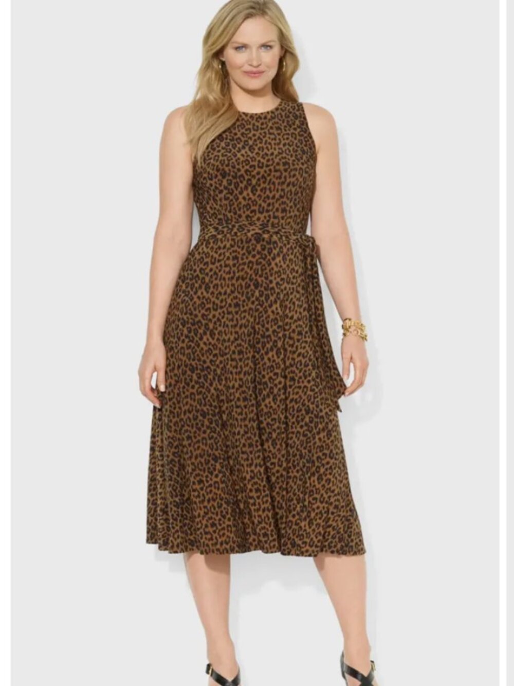 NWT Ralph Lauren Cheetah Print Sleeveless Tie Waist Dress in Women's 14W